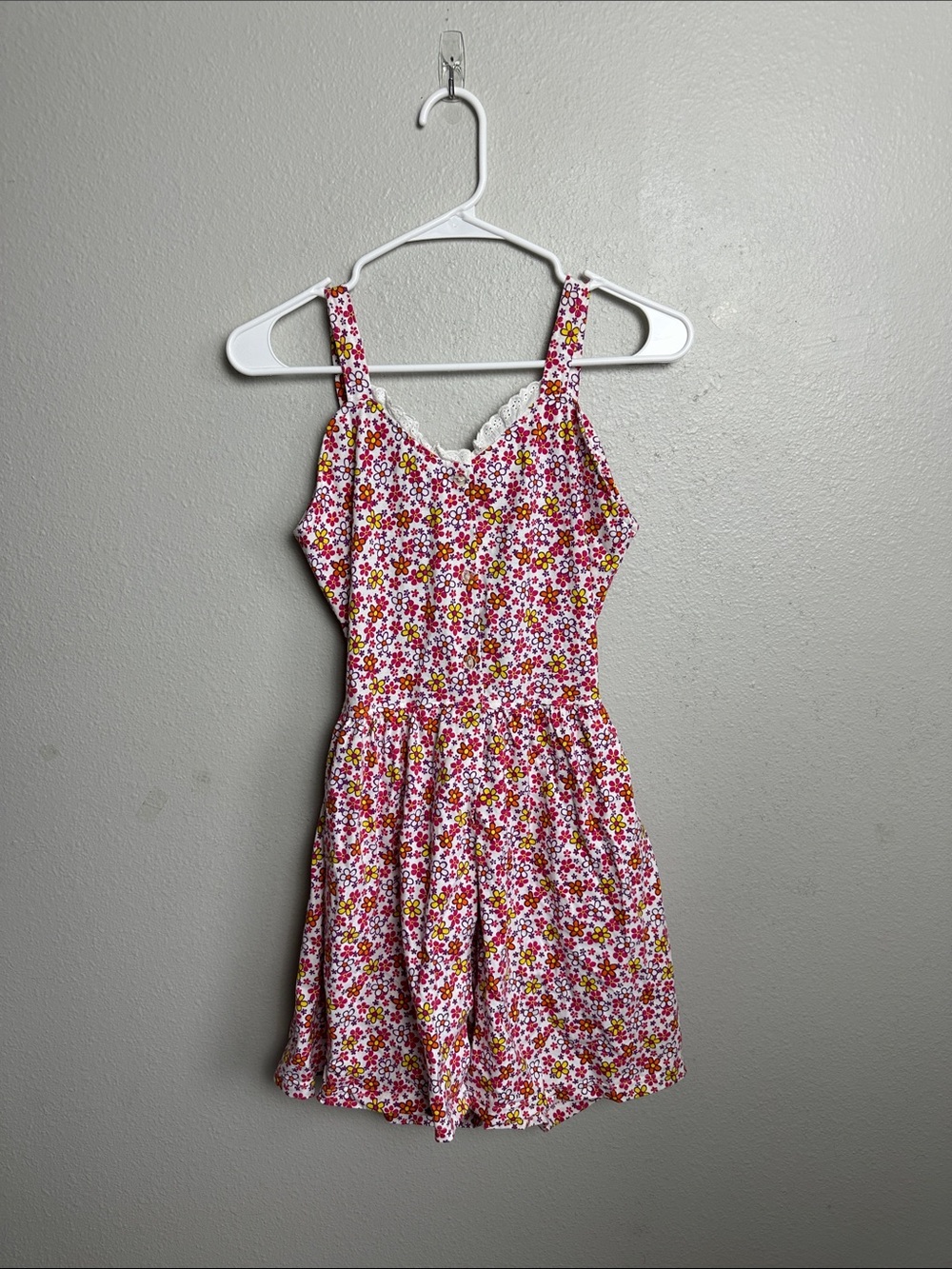 Vintage 90s Floral happy button down Sundress Romper - Pink & Yellow Flowers